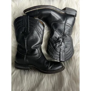 Ladies/Teens Black LeatherRoper Western Boots thumbnail 2