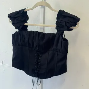 Princess Polly‎ Black Lace Up Corset Crop Top Ruffle Sleeve Milkmaid US 6 thumbnail 3