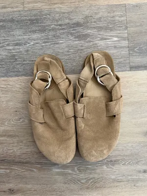 Zara Flat Suede Slip-On Clog in Dark Tan thumbnail 5