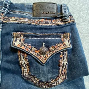 Grace in LA Jeans Womens 28 Blue Embroidered Sequin Pocket Western Distressed thumbnail 11