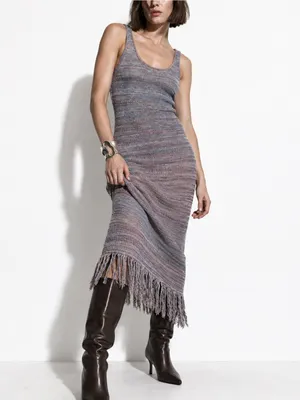Future Collective Alani Noelle Multicolor Knit Fringe Hem Boho Dress Size Small thumbnail 2