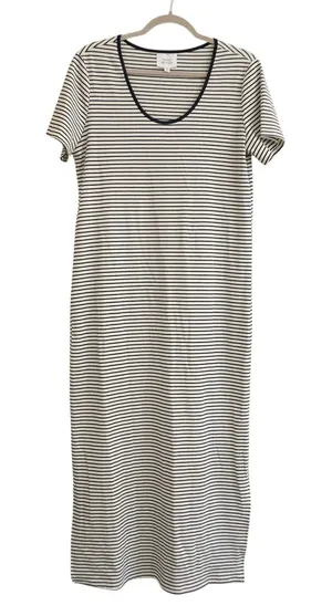 Things Between Maxi Dress Navy White Striped Ribbed Scoop Neck Minimalist Casual thumbnail 1