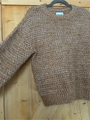 Abercrombie & Fitch Chunky Waffle Knit Crewneck Sweater Brown Cream Marled Large thumbnail 3