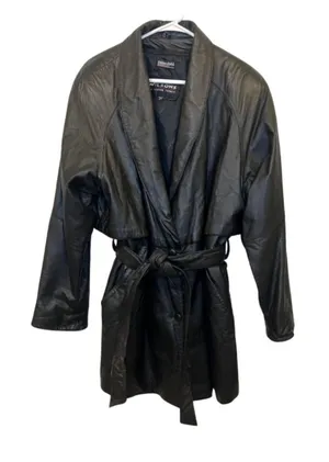 Wilsons Vintage Black Leather Belted Trench Coat w/ Thinsulate XL thumbnail 1