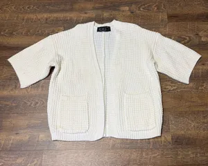 POL Chunky Knit Open Front Cardigan Sweater Womens Large Ivory Cream 3/4 Sleeves thumbnail 1