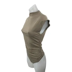 Abercrombie & Fitch Paloma Womens Gray Mock Neck Cap Sleeve Tight Bodysuit Top M thumbnail 2