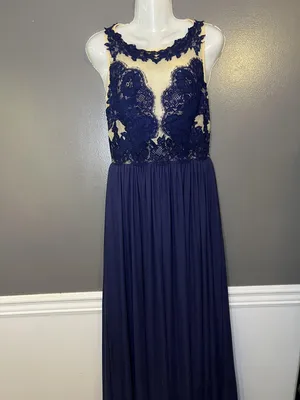 Sherri Hill Dress Womens 8 Blue Lace Illusion Bodice Open Back Maxi Formal Prom thumbnail 2
