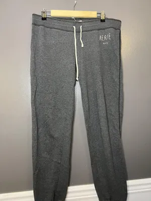 Aerie Sweatpants Womens Large Gray French Terry Jogger Lounge Cuffed Drawstring thumbnail 3