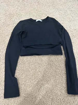 Adika black long sleeve crop top thumbnail 1