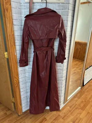 Shein maxi burgundy leather coat thumbnail 4