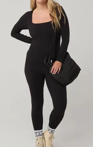 OFFLINE by Aerie Real Me Xtra Black Long Sleeve Jumpsuit Bodysuit Size XL‎ thumbnail 1