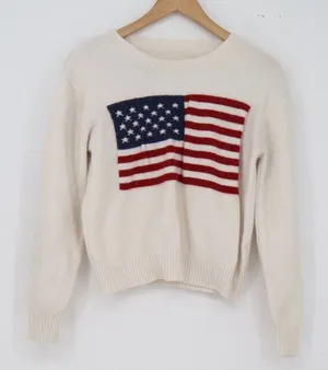 SHEIN Sweater Womens S Americana Cream American Flag Graphic Excellent thumbnail 1