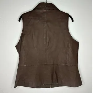 A.M.I Genuine Leather Vest Size Large Brown Nylon Lined Full Zip 90s Collared thumbnail 2