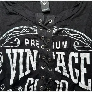 Windsor Graphic Tank Top Womens Small Black Whiskey Lace Up Front Vintage Style thumbnail 5