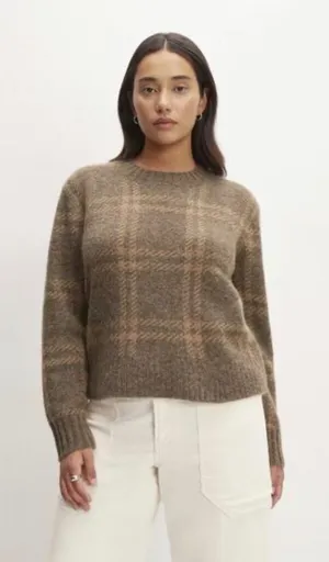 Everlane Alpaca Plaid‎ Crewneck Sweater Brown Tan Wool Blend Small S thumbnail 1