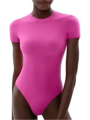 Abercrombie & Fitch Short-Sleeve Cotton-Blend Seamless Fabric Crew Bodysuit thumbnail 1