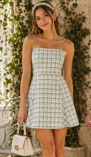 Altar’d State Plaid Fit & Flare Mini Dress Large Green Y2K thumbnail 1