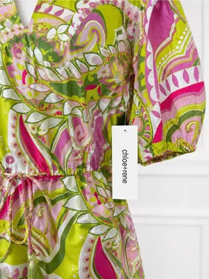 NWT Chloe+Rene Paisley Print Puff Sleeve Mini Dress Size Small Retro Mod Preppy thumbnail 4