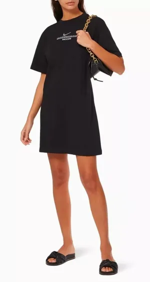 Nike BlackSportwear Swoosh Crewneck Dress with White Swoosh Text Size S thumbnail 1