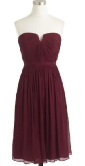 J. Crew Womens Size 6 Nadia Strapless Bridesmaid Dress Burgundy Red Silk Chiffon thumbnail 1