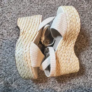 Sam Edelman Women Cream Woven Raffia Platform Wedge‎ Espadrille Sandals Size 10 thumbnail 3
