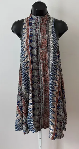 Free People S Blue Orange‎ Paisley Halter Trapeze Dress Y2K Boho Summer thumbnail 1