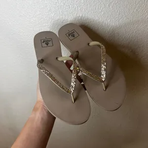 Reef glitter tan flip flops sandals WOMENS 8 thumbnail 4