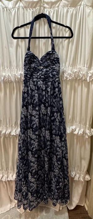 Lulus Illustrious Aura Navy Blue Floral Pleated Halter Maxi Dress thumbnail 1