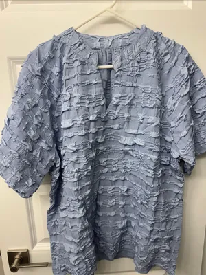 Women’s Light Blue Short-Sleeve Textured Shirt thumbnail 1