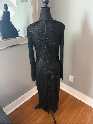 Mac Duggal Fully Beaded Whimsygoth MIDI Cocktail Sheath Dress Black 8. thumbnail 4