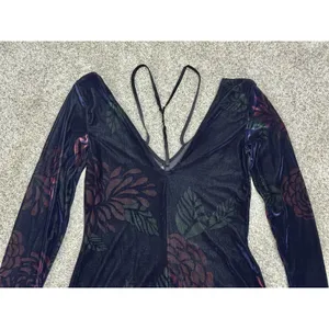 Free People Intimately Floral Velvet Strappy Bodycon Mini Dress Long Sleeve Sz S thumbnail 8