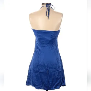 Zara -781 NWT Women's Halter Satin‎ Dress In Royal Blue Small thumbnail 2