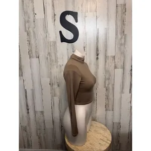 AKIRA Taupe Tan Brown Mock Turtleneck Long Sleeve Crop Top Women's Size Small thumbnail 3