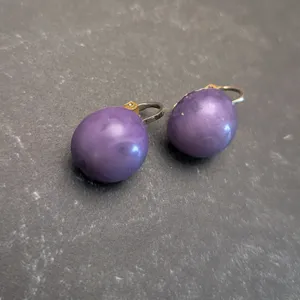 Vintage Clip On Earrings 5/8" Domed Circle Muted Marbled Purple Retro thumbnail 4