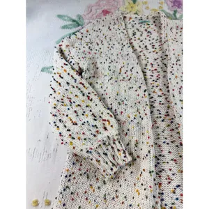 P.S. Kate Confetti Pom Pom Open Front Cardigan Cream Multi Knit Sweater M/L thumbnail 3