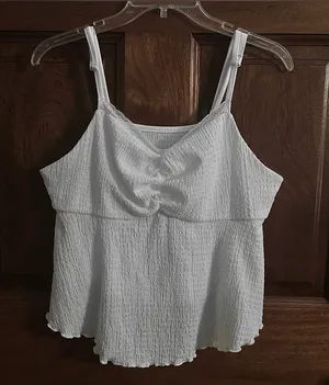 SHEIN White Textured Lace-Trim Summer Tank Top thumbnail 1