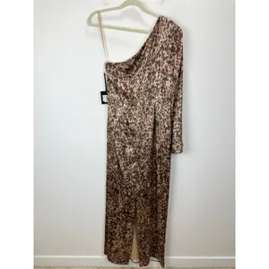 Muse by Marchesa Senna Leopard Satin One Shoulder Maxi Dress Formal US 8 NWT thumbnail 6