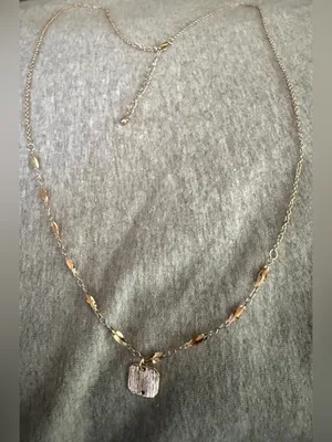 Gold Tone Pendant Necklace with Textured Square Charm thumbnail 2
