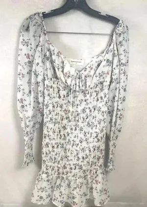 Goodnight Macaroon White Floral Smocked Sheer Sleeve Dress thumbnail 1