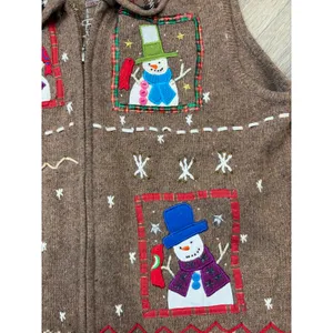 Hampshire Studio Snowman Sweater Vest Large Brown Christmas Holiday Knit thumbnail 7