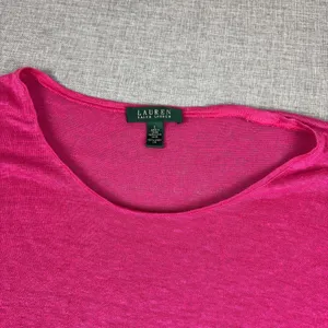 Lauren Ralph Lauren Linen Sweater Womens Large Pink Scoop Neck 3/4 Sleeve thumbnail 2