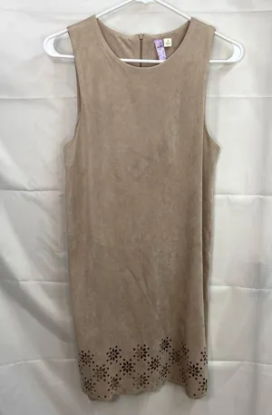 Alya Anthropologie women's tan faux suede cutout floral sleeveless stretch dress thumbnail 1