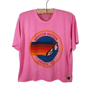 Aviator Nation Womens Venice Surfer Graphic Tee Size L Pink Raw Hem Indie Casual thumbnail 2