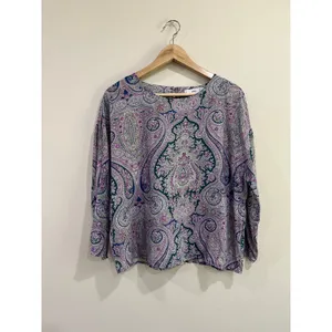 Mango Purple Blue Paisley Boho Lightweight Relaxed Blouse Top Size‎ 6 thumbnail 4