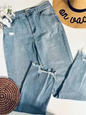 Abound Light Wash Distressed Raw Hem Wide Leg Jeans Size 28 thumbnail 6