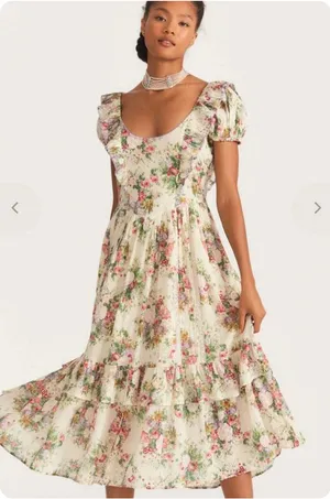 LOVESHACKFANCY EXLEY MIDI SHINNING JEMSTONE DRESS floral cottagecore lace thumbnail 1
