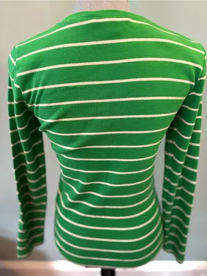 Ralph Lauren Green & White Striped Long Sleeve Top with Purple Pony thumbnail 2