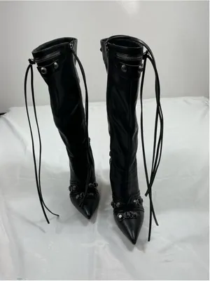 Womans Stiletto Sexy Fashion Boots Black 6 Knee High thumbnail 2