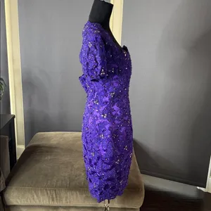 Women’s Purple Short Sleeve Formal Dress Lace Appliqué Zip Up Back Size 8 NWT thumbnail 3