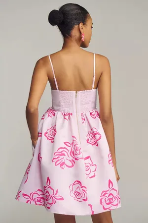 BNWT Maeve Baby Pink Hot Pink Rose Printed Babydoll Mini Dress thumbnail 3